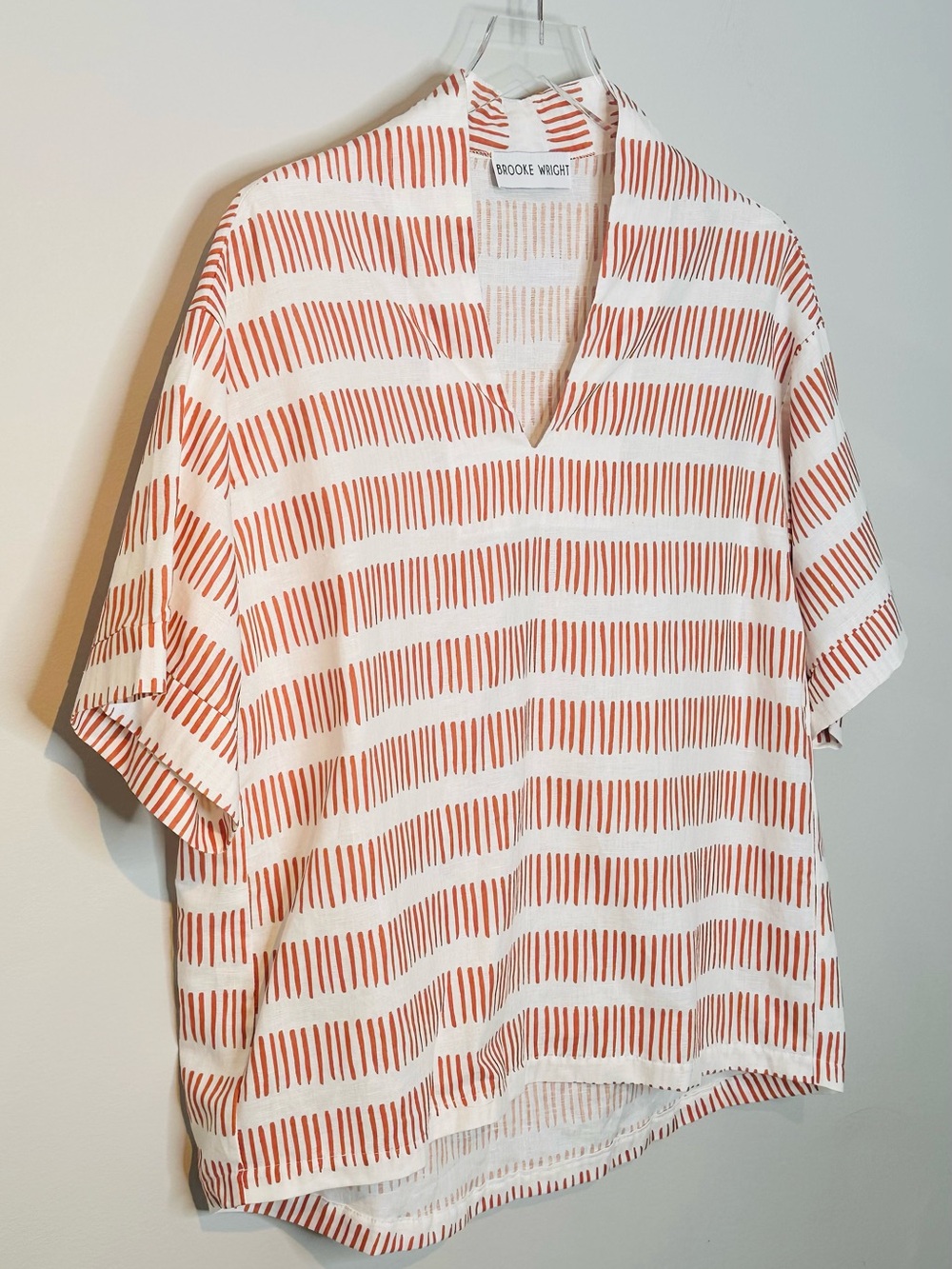 Brooke Wright Burnt Orange White Stripe V-Neck Tunic Top Shirt Blouse - Picture 4 of 10